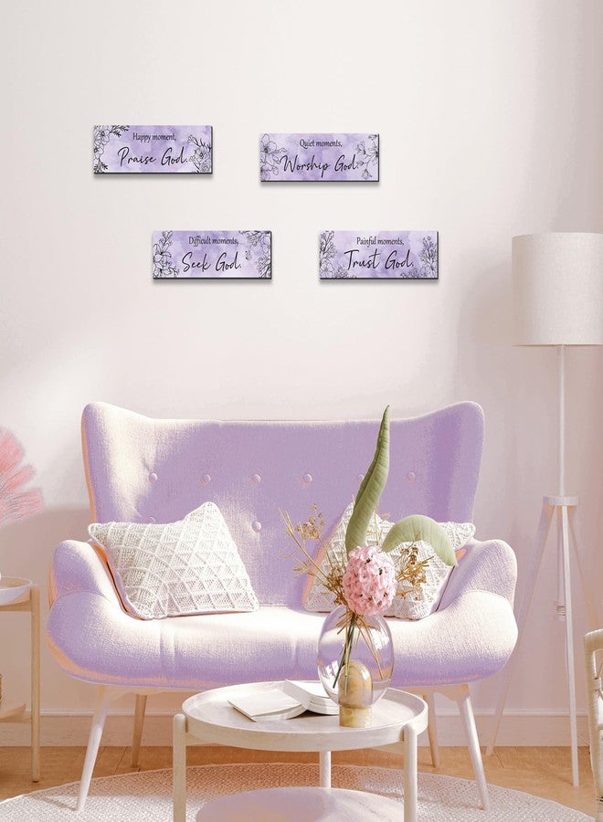 ZINYAZHE 4 Pieces Purple Wall Decor for Girls Purple Bathroom Decor Floral Wooden Hanging Wall Art Women Bedroom Sign with Inspirational Quote Inspirational Decoration for Bedroom Kitchen(purple) - Image 2